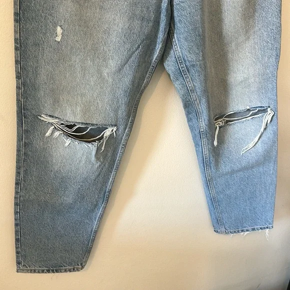 Zara Blue Straight Fit Jeans with Distressing - Size 12 - Picture 5 of 8